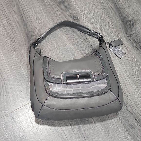 Coach Gray Faux Croc Kirstin Leather Hobo - Picture 1 of 8